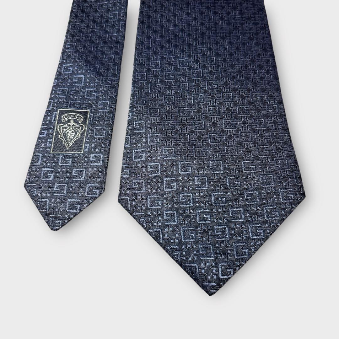 GUCCI 未使用タグ付 ネクタイ 高級シルク 総Gロゴ ネイビー