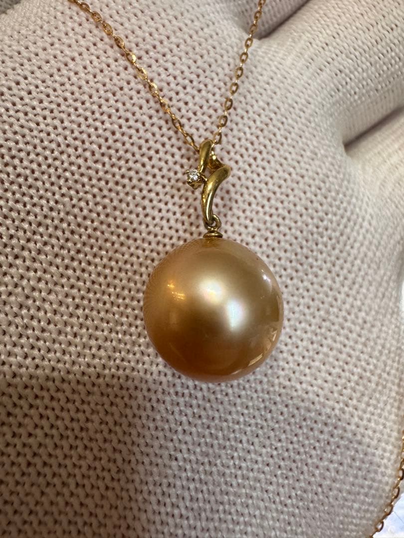 新品　茶金級　高品質天然南洋白蝶ゴールデンパールペンダント
