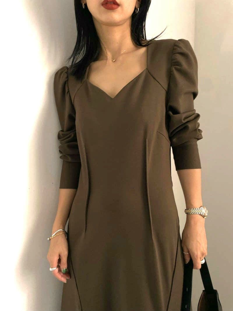 ワンピース PENTAGON NECK FOLD HEM DRESS ameri