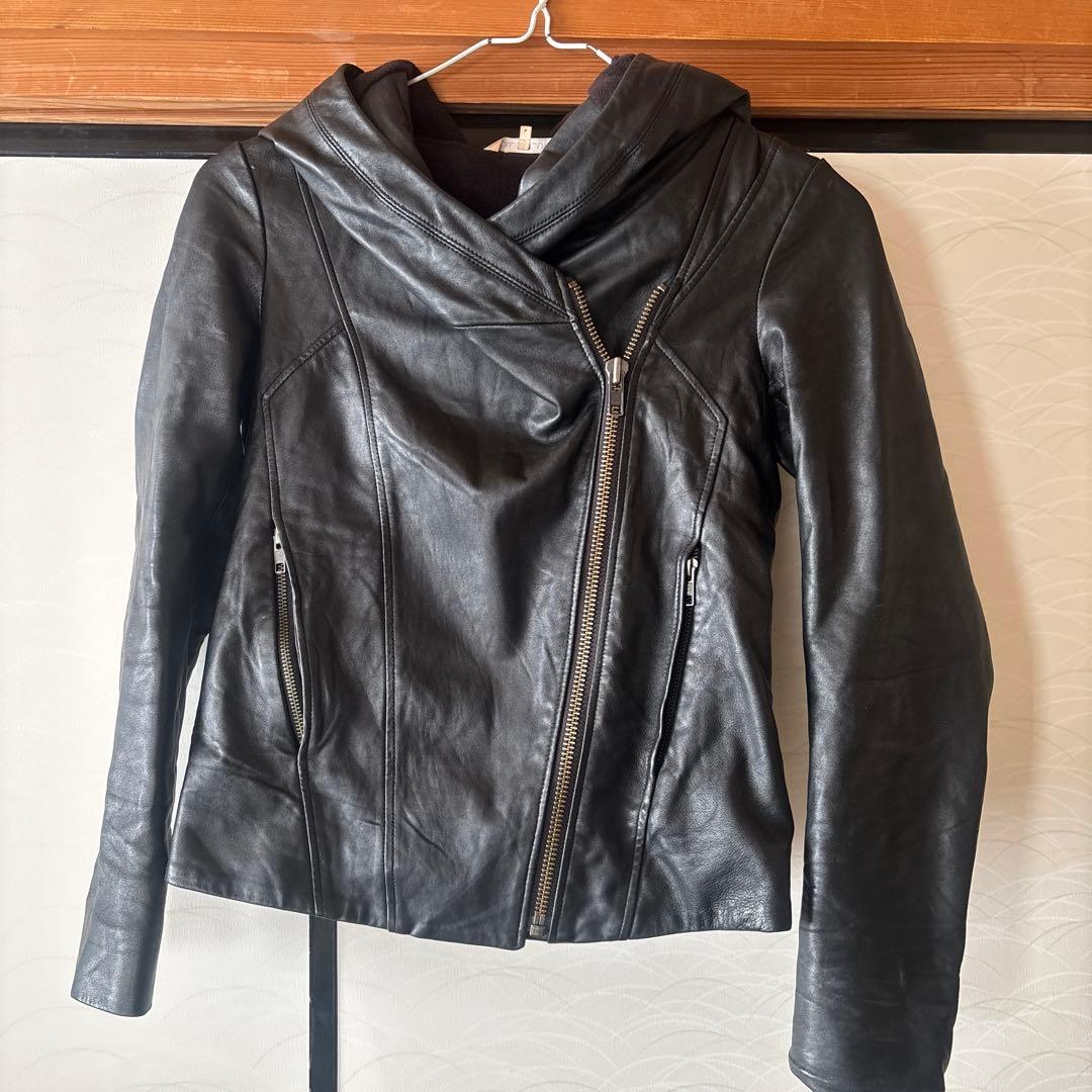 HELMUT LANG フード付きレザージャケット P ブラック