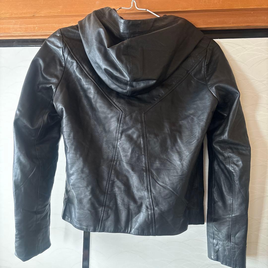 HELMUT LANG フード付きレザージャケット P ブラック