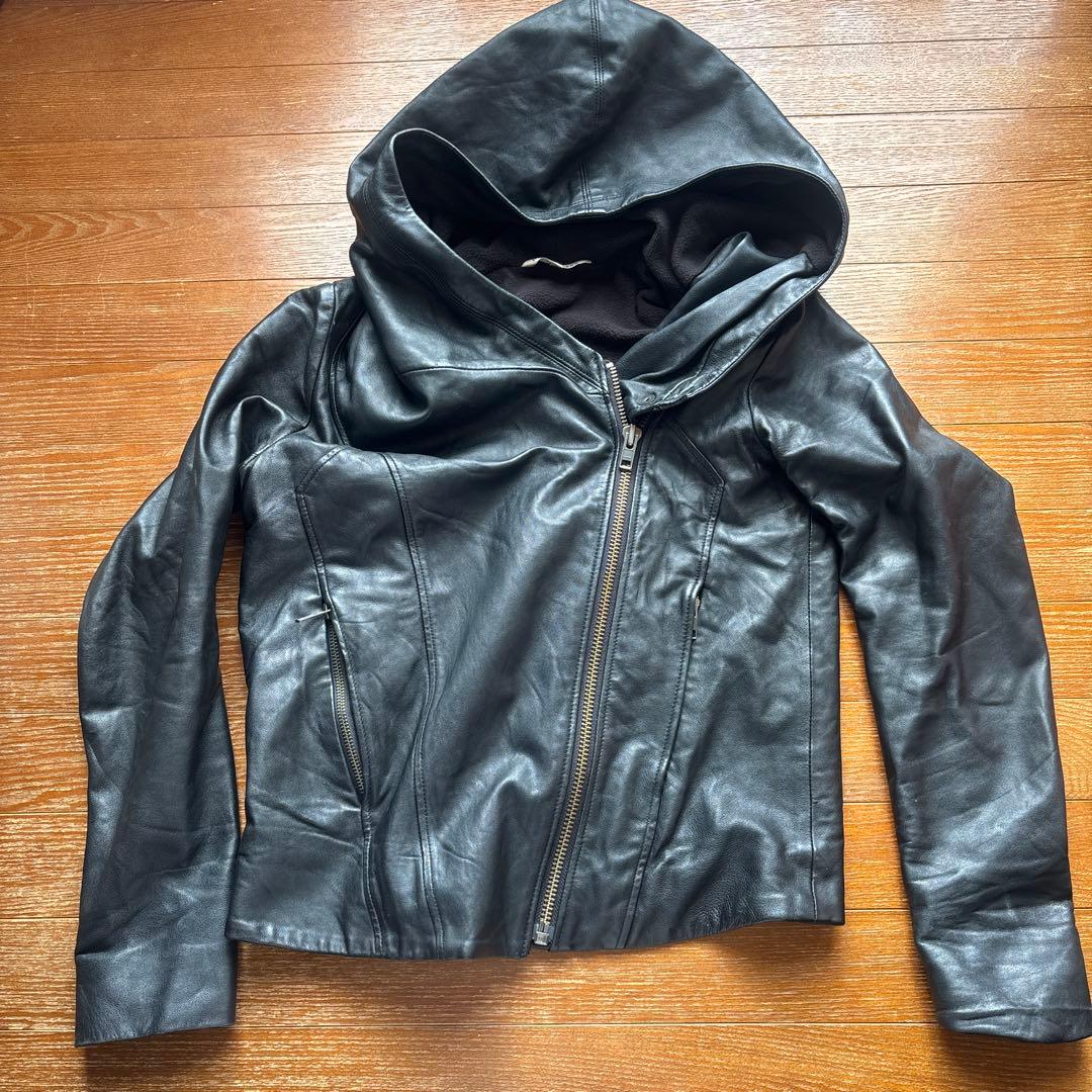 HELMUT LANG フード付きレザージャケット P ブラック