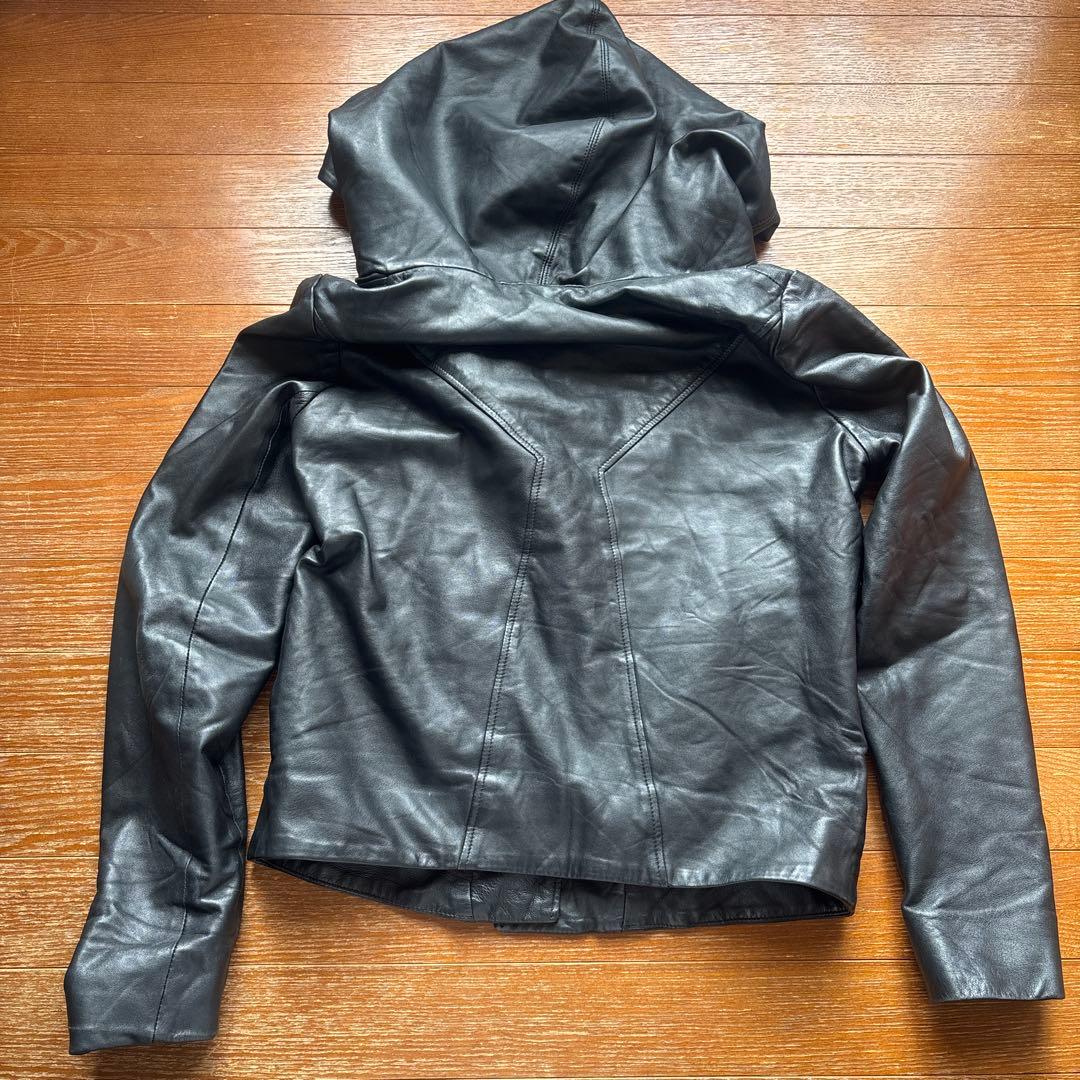 HELMUT LANG フード付きレザージャケット P ブラック