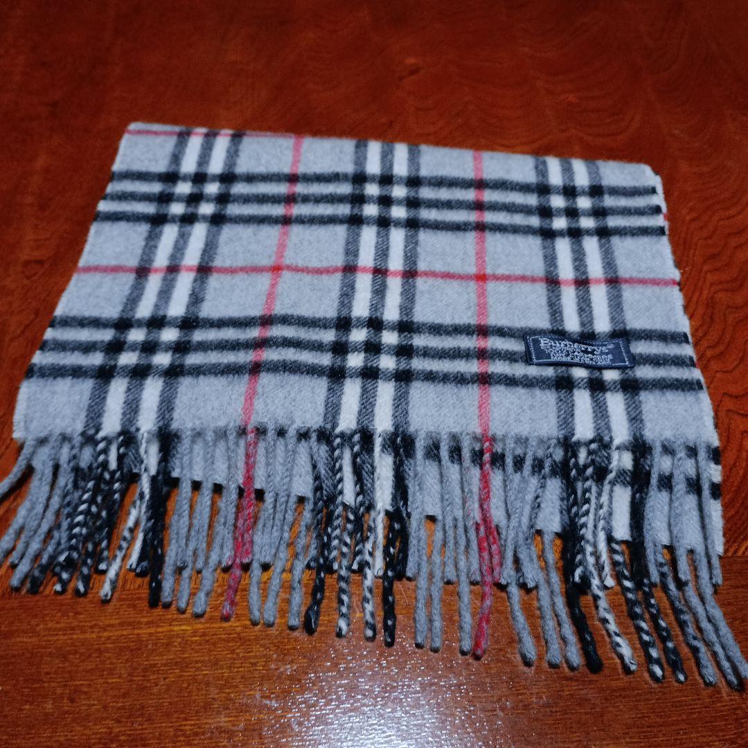 美品☆Burberry チェック柄マフラー グレー カシミヤ