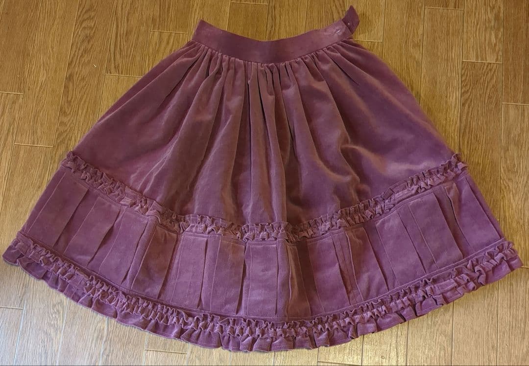 イノセントワールド　スカート　別珍　ボルドー　ワイン　プリーツ　日本製