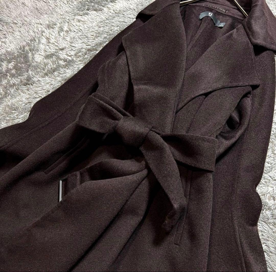＋J 　レディース　カシミヤ混　ベルテッドリバーコート　ブラウン　L 美品