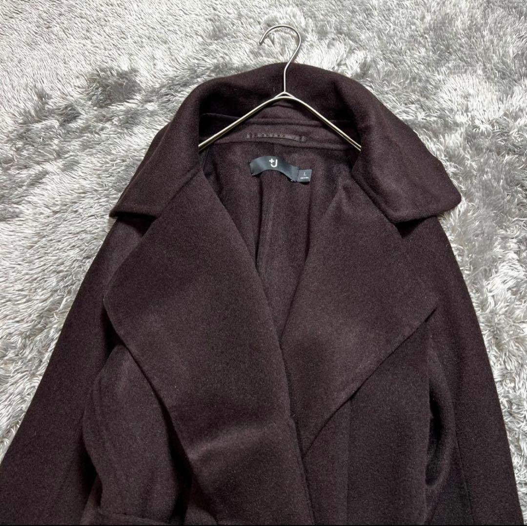 ＋J 　レディース　カシミヤ混　ベルテッドリバーコート　ブラウン　L 美品