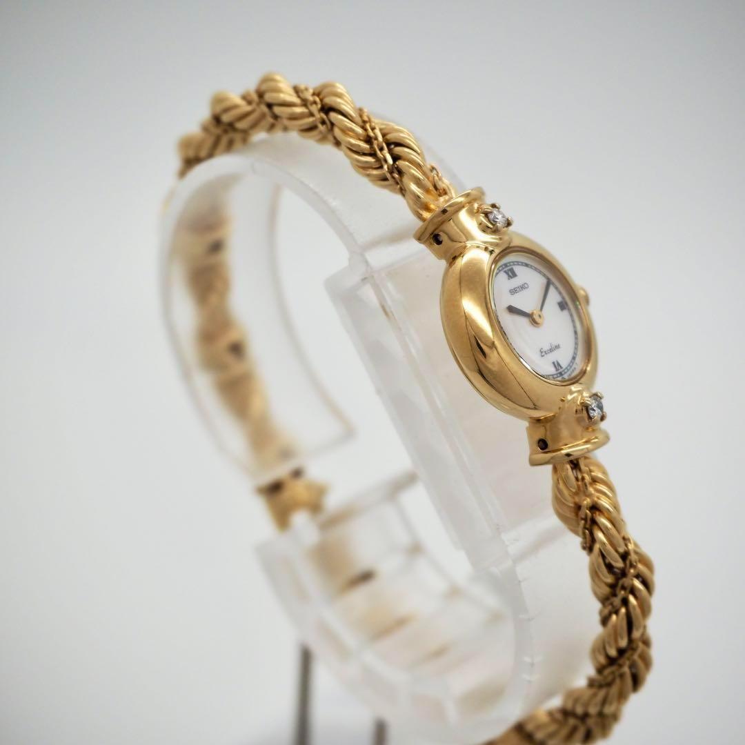 678【美品】SEIKO　時計　エクセリーヌ　レディース 2Pダイヤ　ゴールド