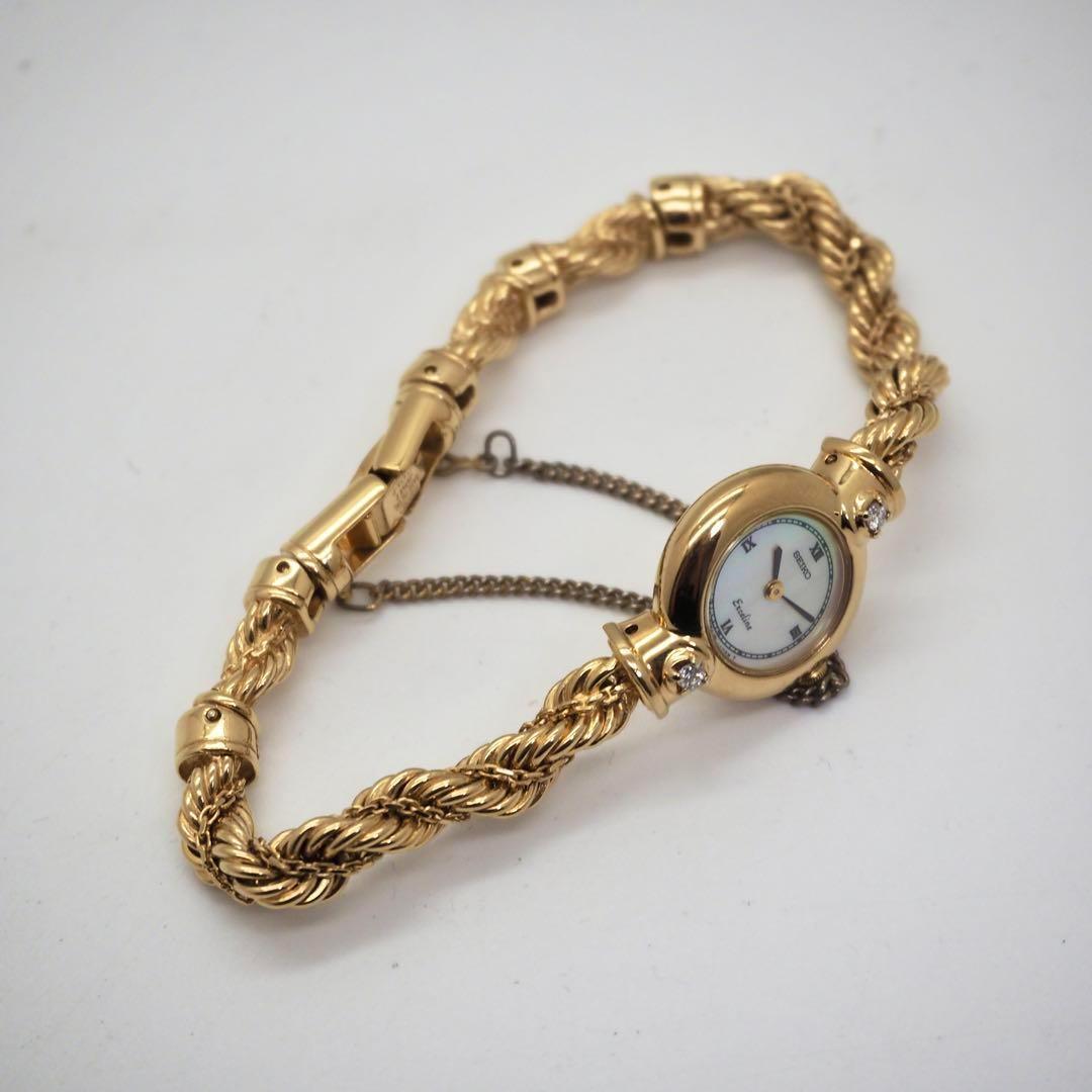 678【美品】SEIKO　時計　エクセリーヌ　レディース 2Pダイヤ　ゴールド