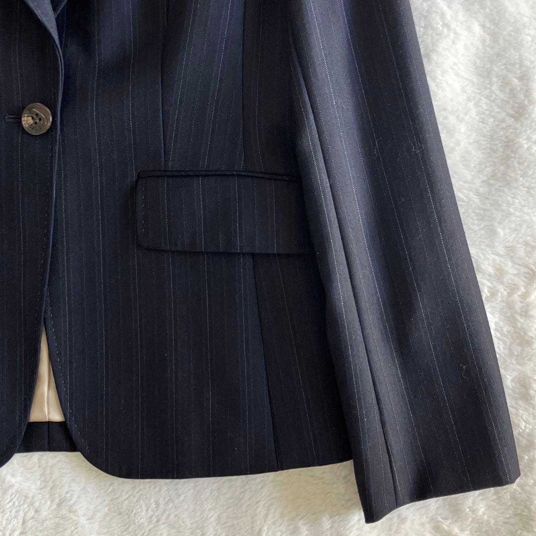 新品 ポールスチュアート ゼニア ウール ピンストライプ スカートスーツ 濃紺