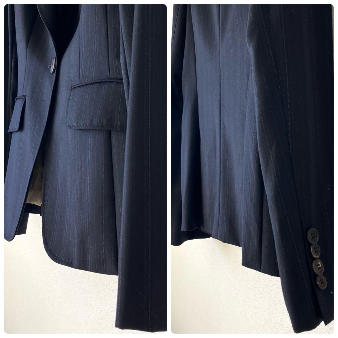 新品 ポールスチュアート ゼニア ウール ピンストライプ スカートスーツ 濃紺