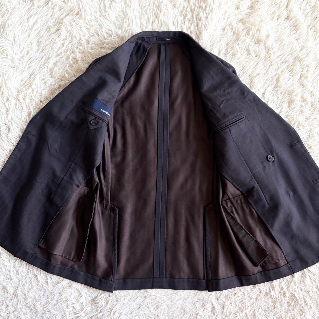 <美品>LARDINI ウール シルク ブラウン ダブル スーツ サイズ46