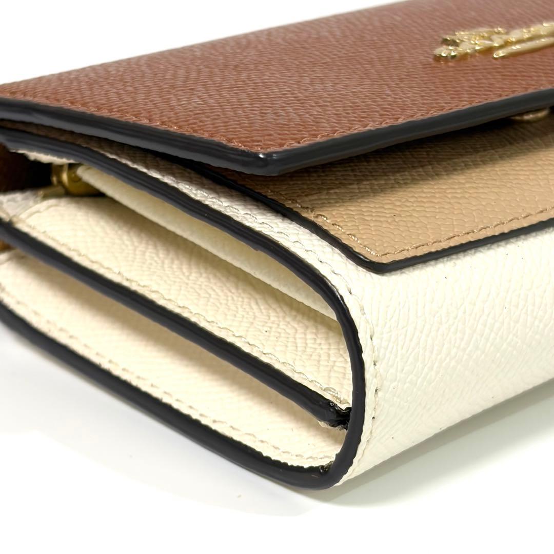 【未使用】COACH コーチ 二つ折り財布 レザー ブラウン マルチカラー