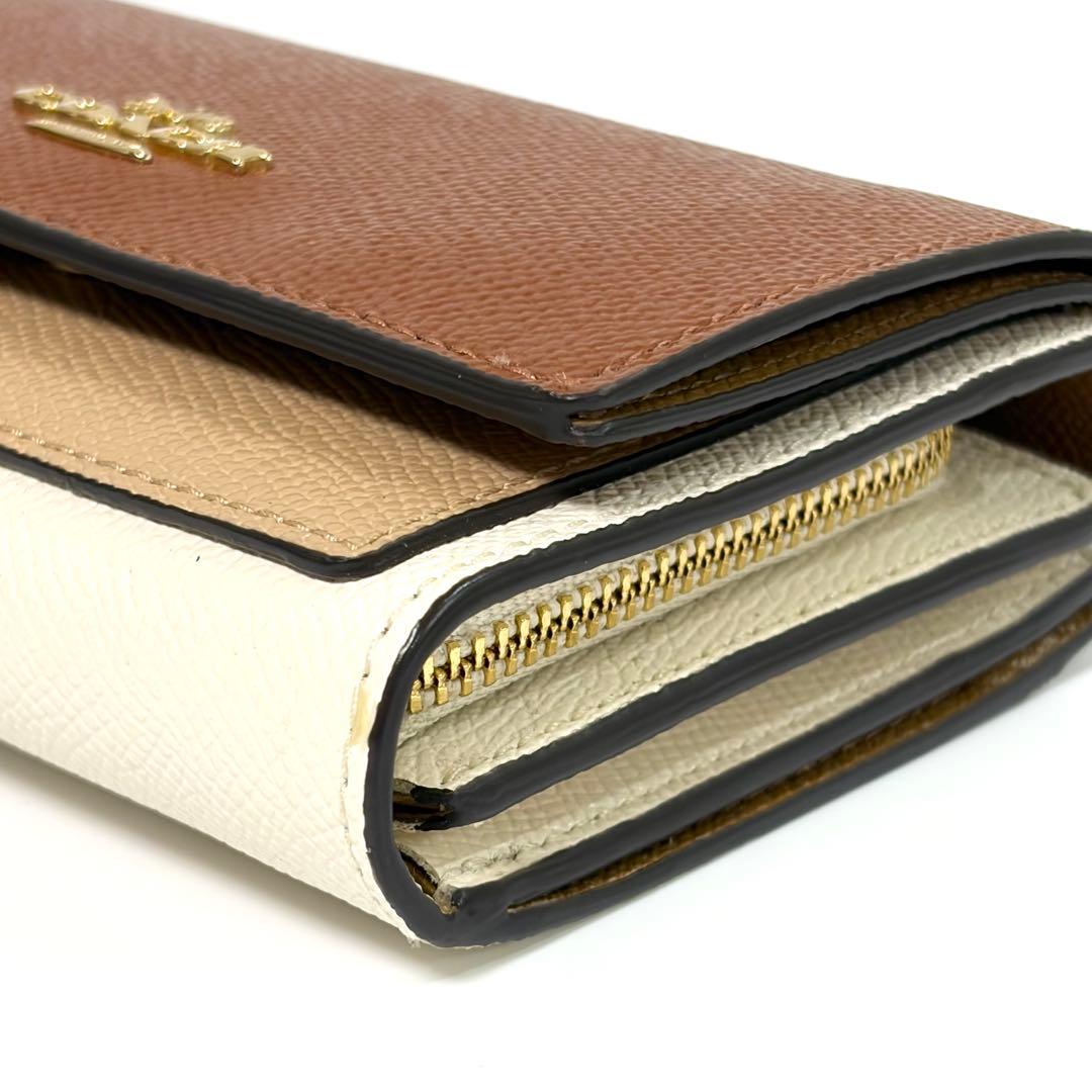 【未使用】COACH コーチ 二つ折り財布 レザー ブラウン マルチカラー