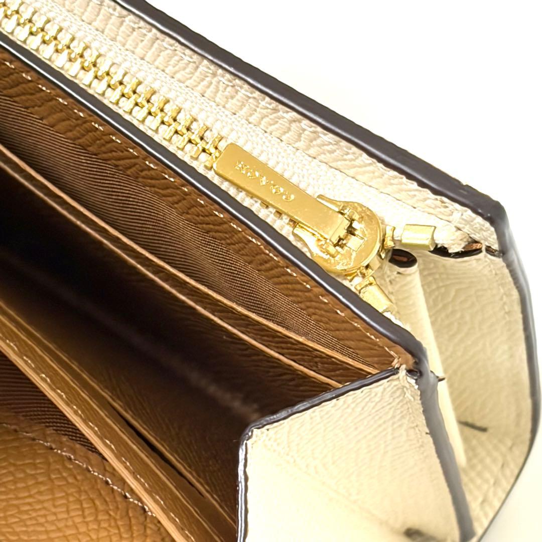 【未使用】COACH コーチ 二つ折り財布 レザー ブラウン マルチカラー