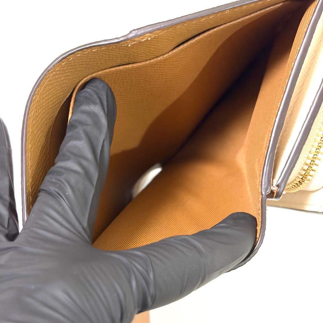 【未使用】COACH コーチ 二つ折り財布 レザー ブラウン マルチカラー