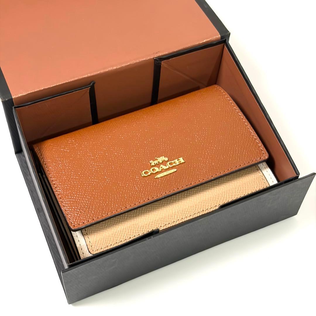 【未使用】COACH コーチ 二つ折り財布 レザー ブラウン マルチカラー