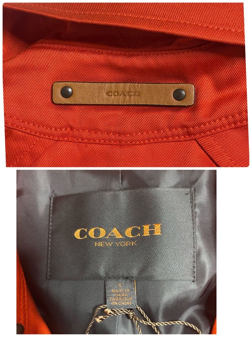 極美品 コーチCOACH オレンジ トレンチコート ベルト　スペアボタン付き