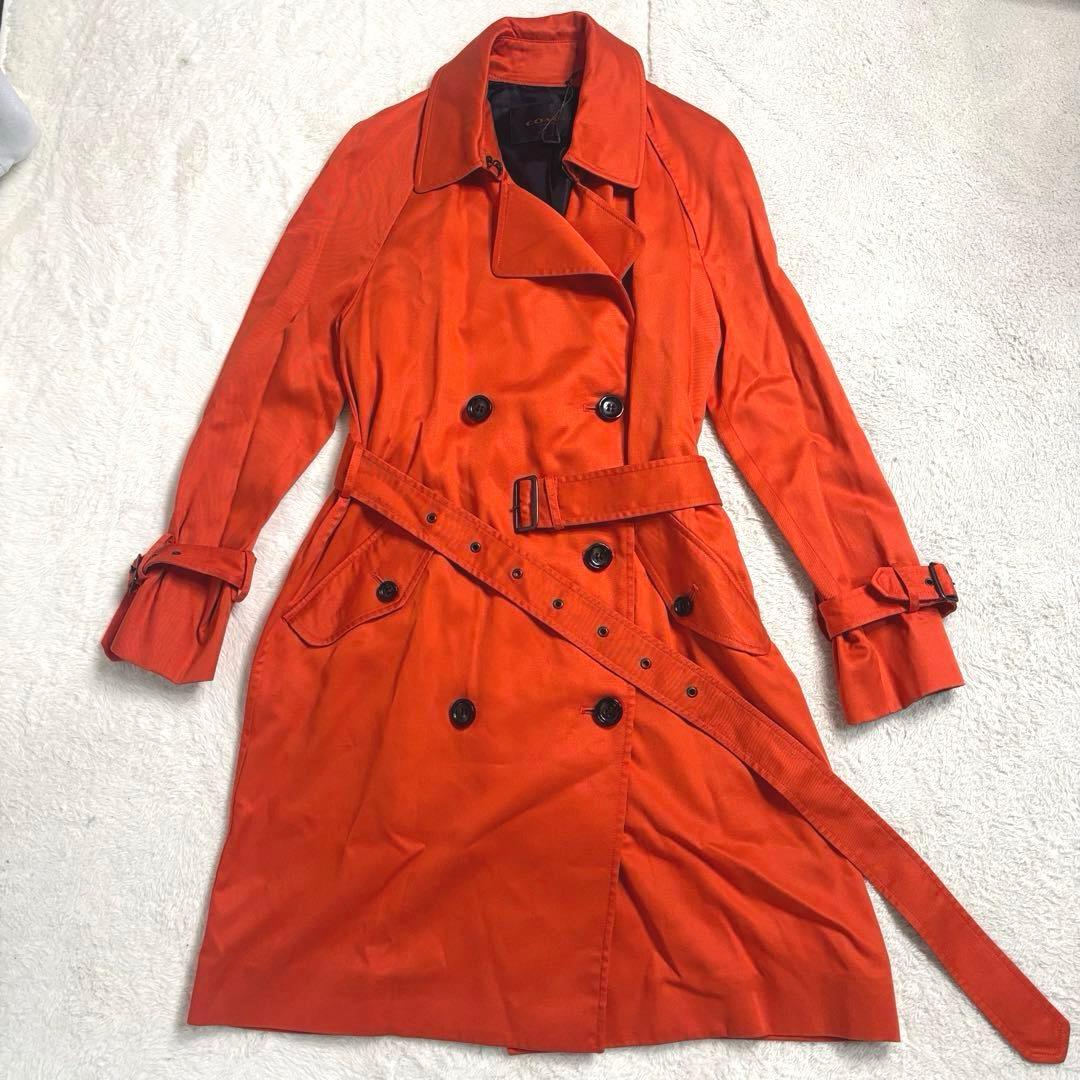 極美品 コーチCOACH オレンジ トレンチコート ベルト　スペアボタン付き