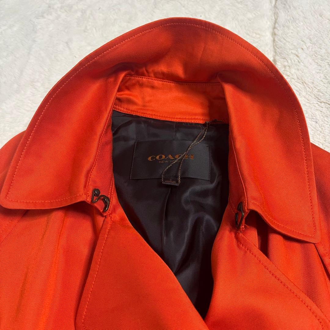 極美品 コーチCOACH オレンジ トレンチコート ベルト　スペアボタン付き