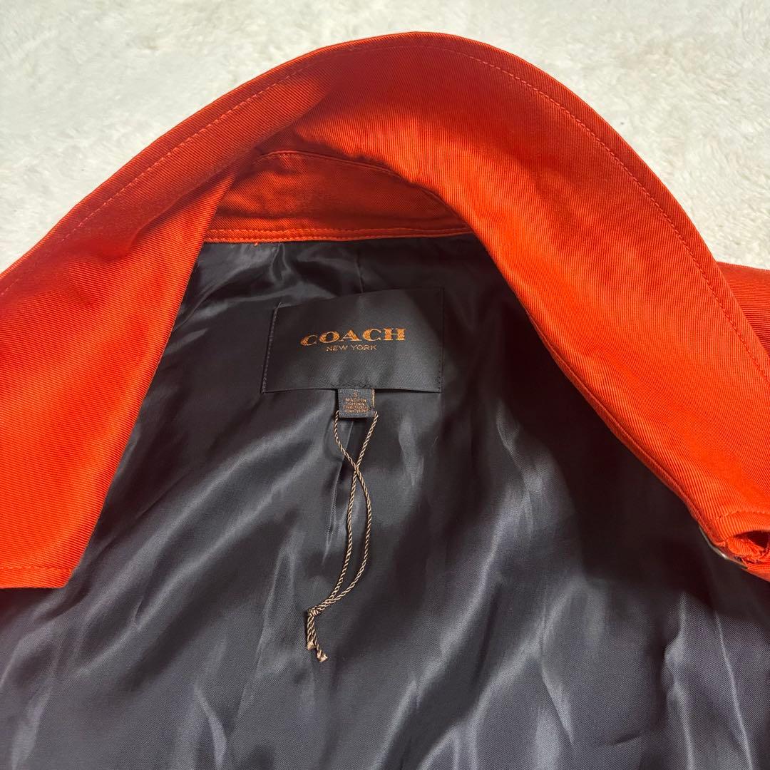 極美品 コーチCOACH オレンジ トレンチコート ベルト　スペアボタン付き