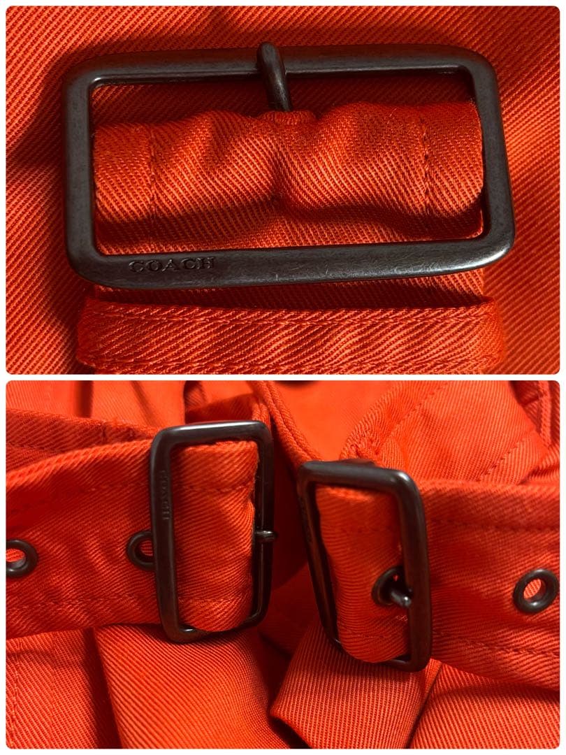 極美品 コーチCOACH オレンジ トレンチコート ベルト　スペアボタン付き