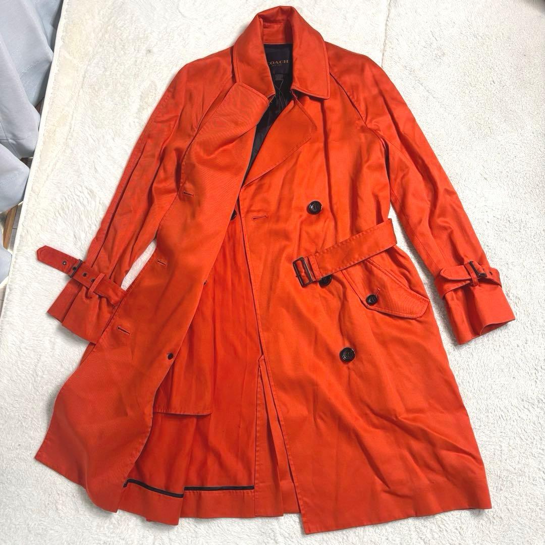 極美品 コーチCOACH オレンジ トレンチコート ベルト　スペアボタン付き