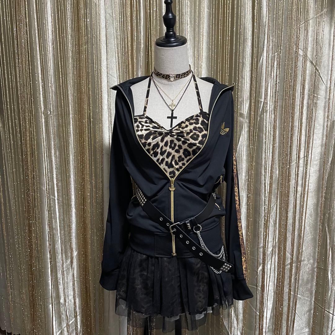 adidas 豹柄3本ライン トラックジャケット ロゴ金刺繍 フェアリーグランジ