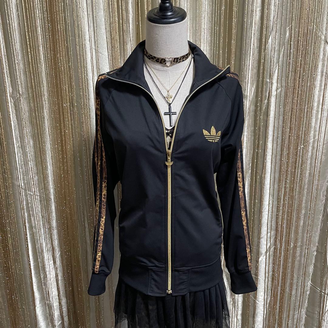 adidas 豹柄3本ライン トラックジャケット ロゴ金刺繍 フェアリーグランジ