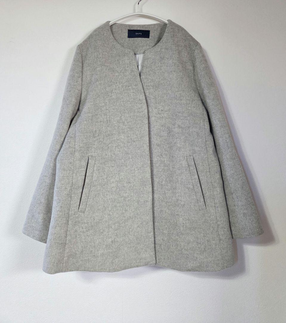 SHIPS SUPER140キーネックウールコート
