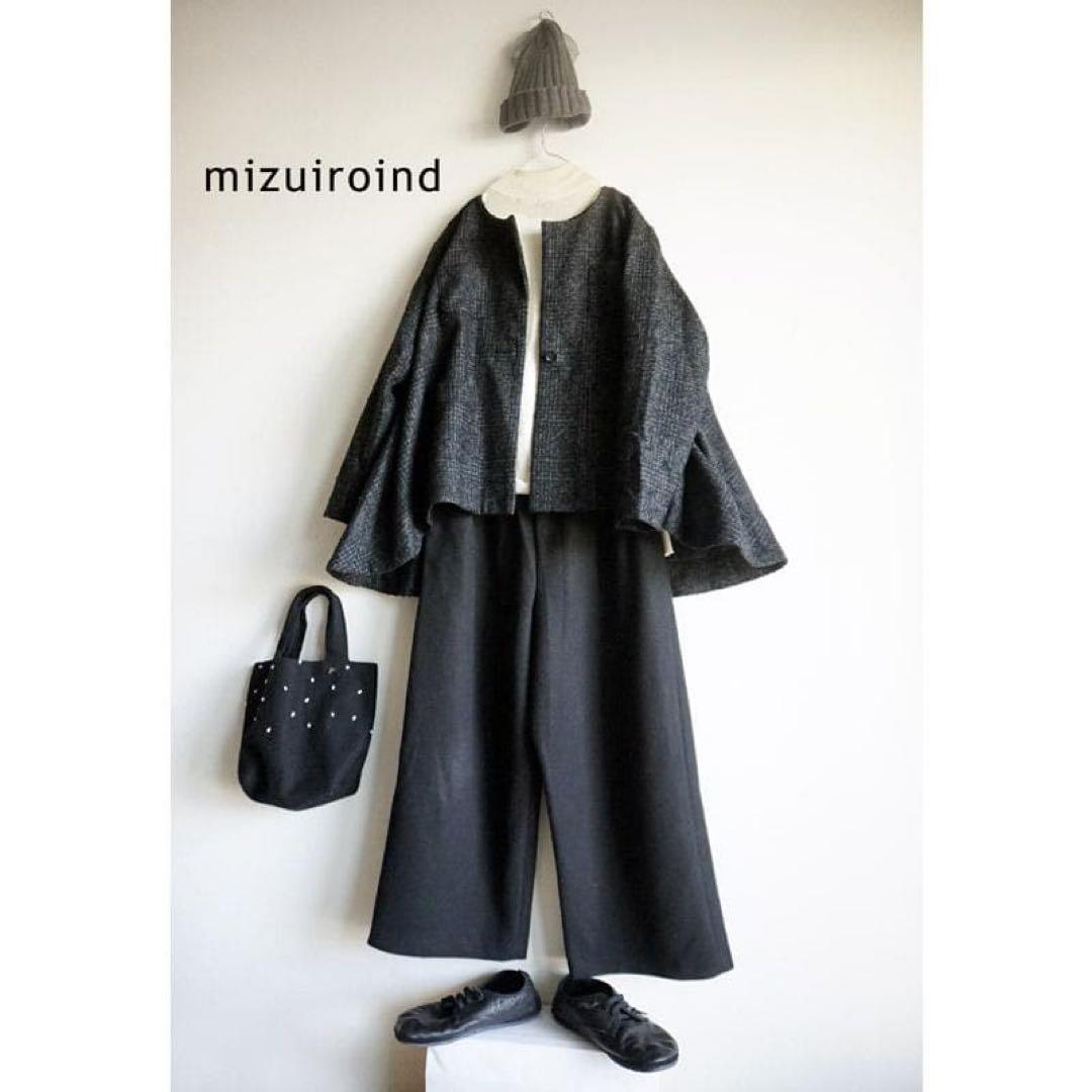 mizuiroind ミズイロインド　ノーカラーツイードフレアジャケット