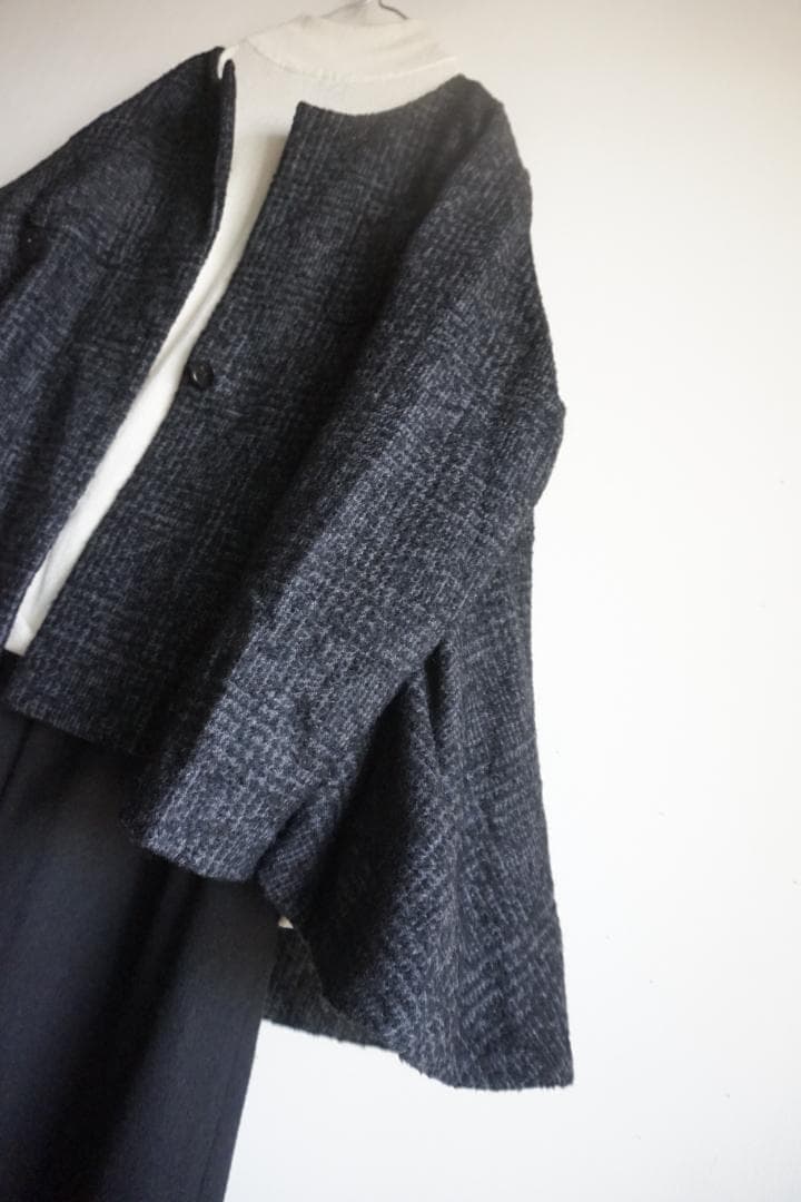 mizuiroind ミズイロインド　ノーカラーツイードフレアジャケット