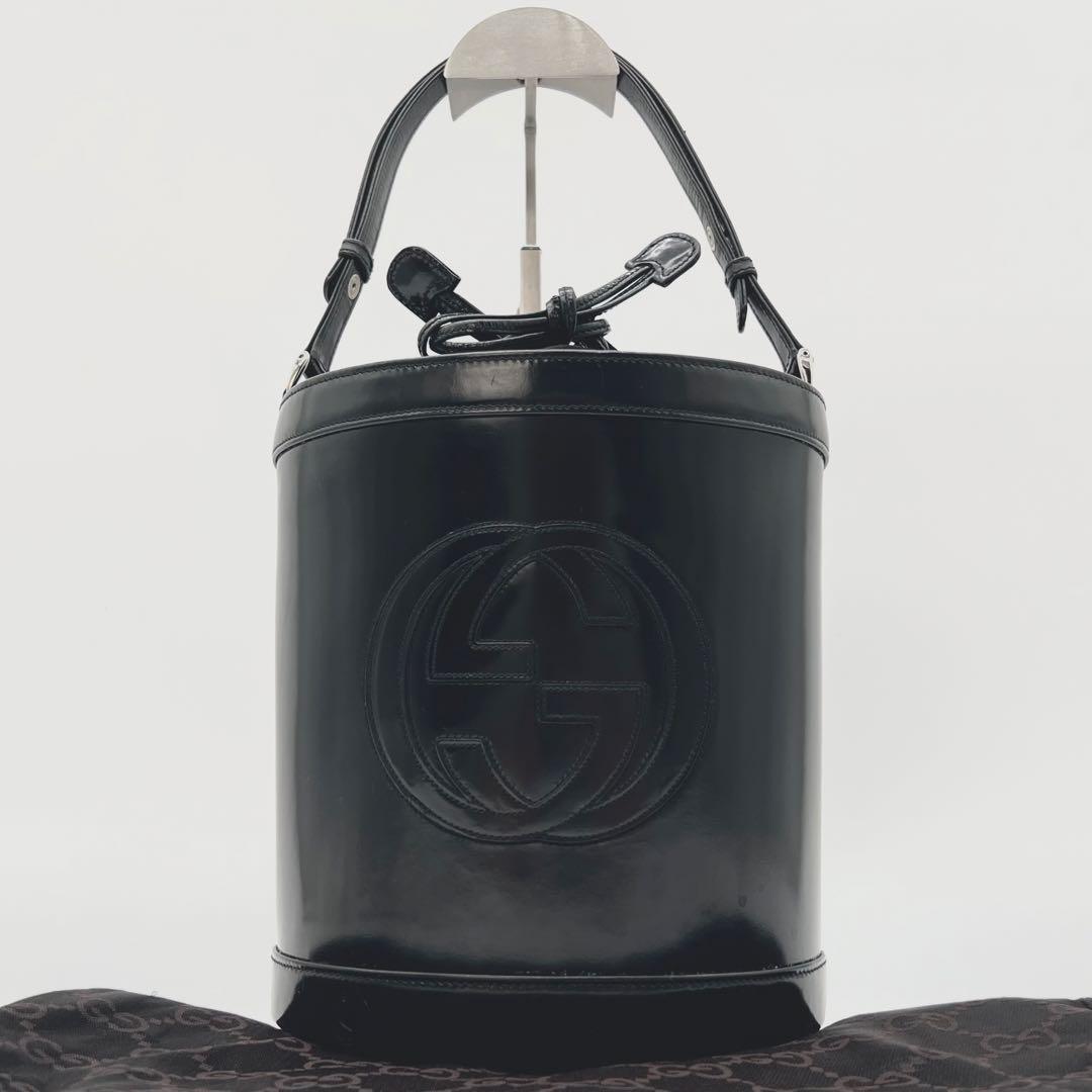 GUCCI ショルダー バッグ デカロゴ 巾着 バケツ 2way ブラック