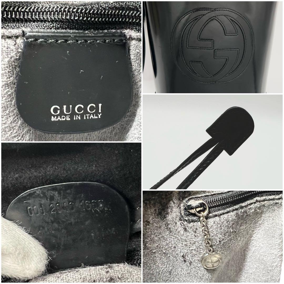GUCCI ショルダー バッグ デカロゴ 巾着 バケツ 2way ブラック