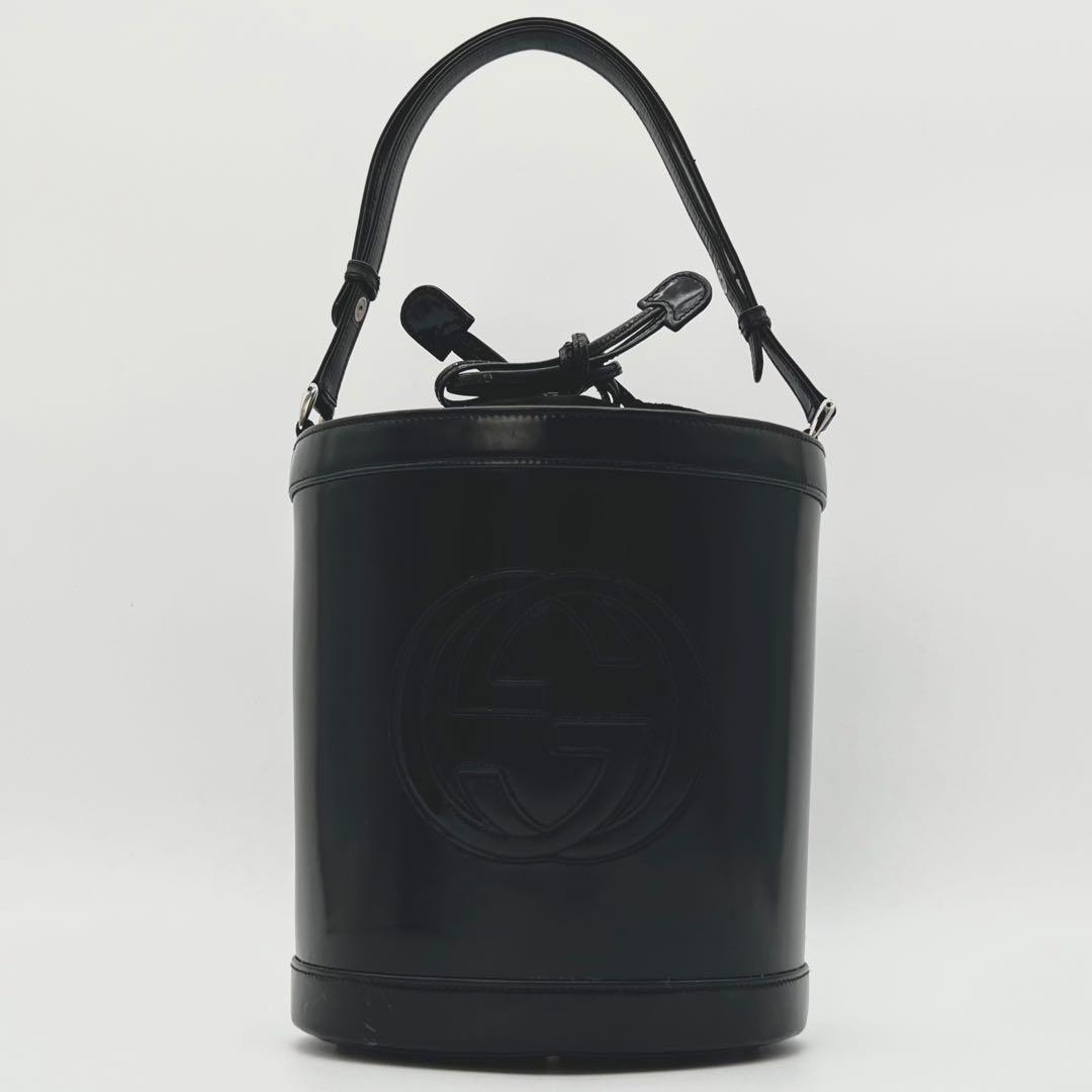 GUCCI ショルダー バッグ デカロゴ 巾着 バケツ 2way ブラック