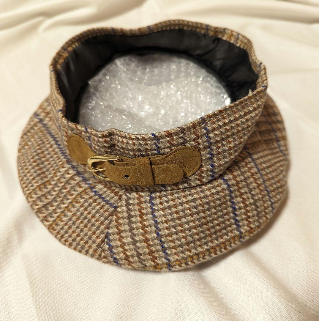 【Christian Dior】希少80s~チェック柄ウールベレー帽　ベージュ系