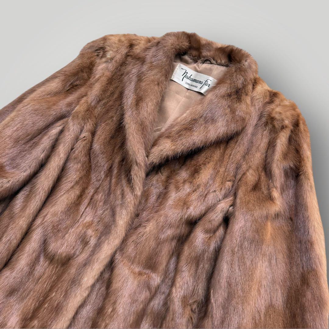 本毛皮☆デミバフミンク MINK ファーコート ロング丈 着丈111㎝ 11号