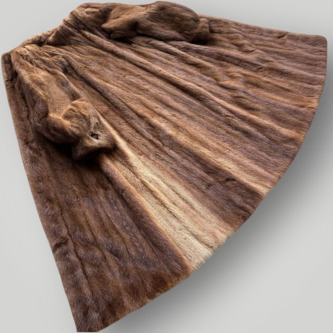 本毛皮☆デミバフミンク MINK ファーコート ロング丈 着丈111㎝ 11号