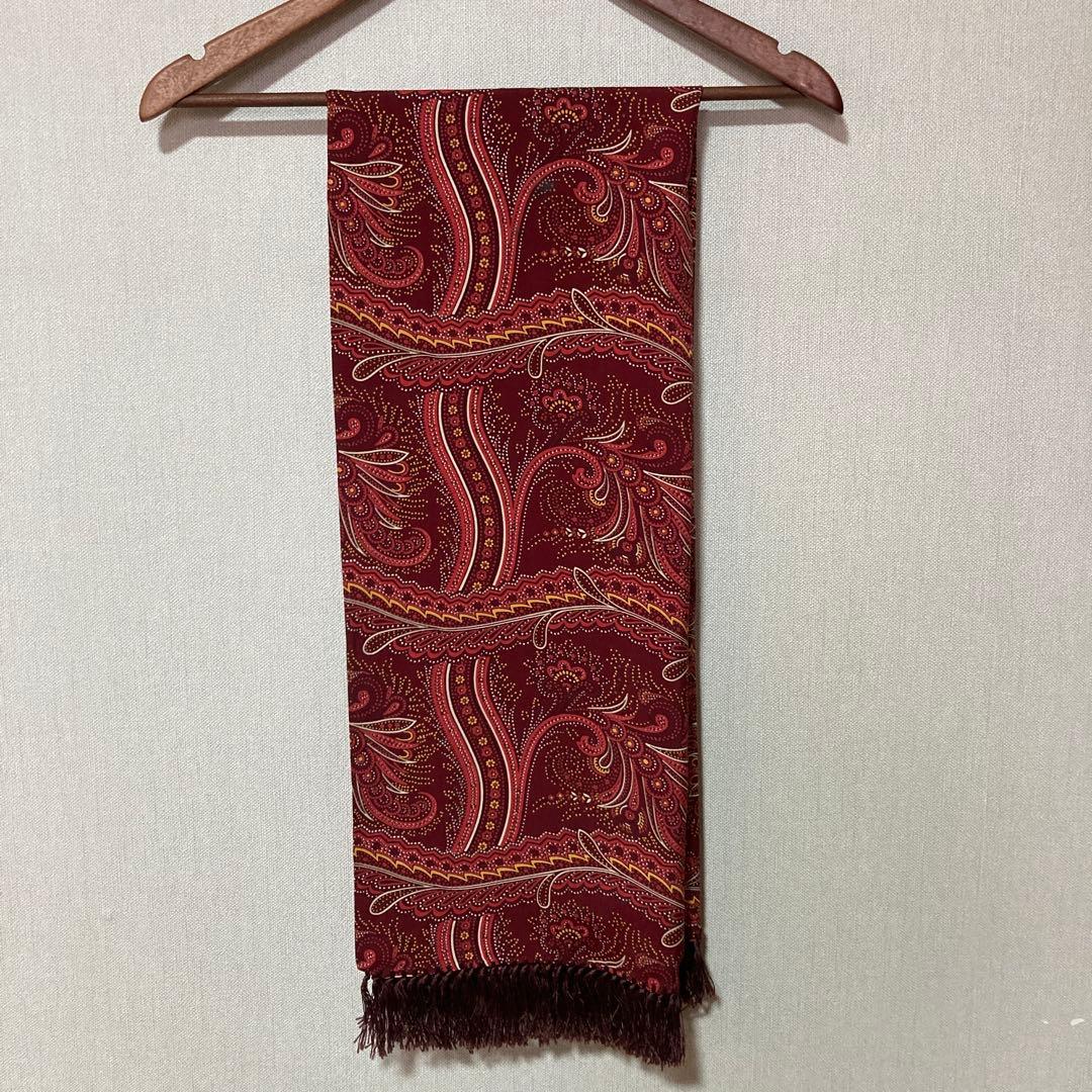 40s 50sヴィンテージ ペイズリー レーヨン ストール えんじ オレンジ 赤