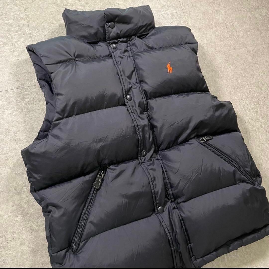 POLO RALPH LAURENダウンベスト フード収納ブラックオレンジポニー