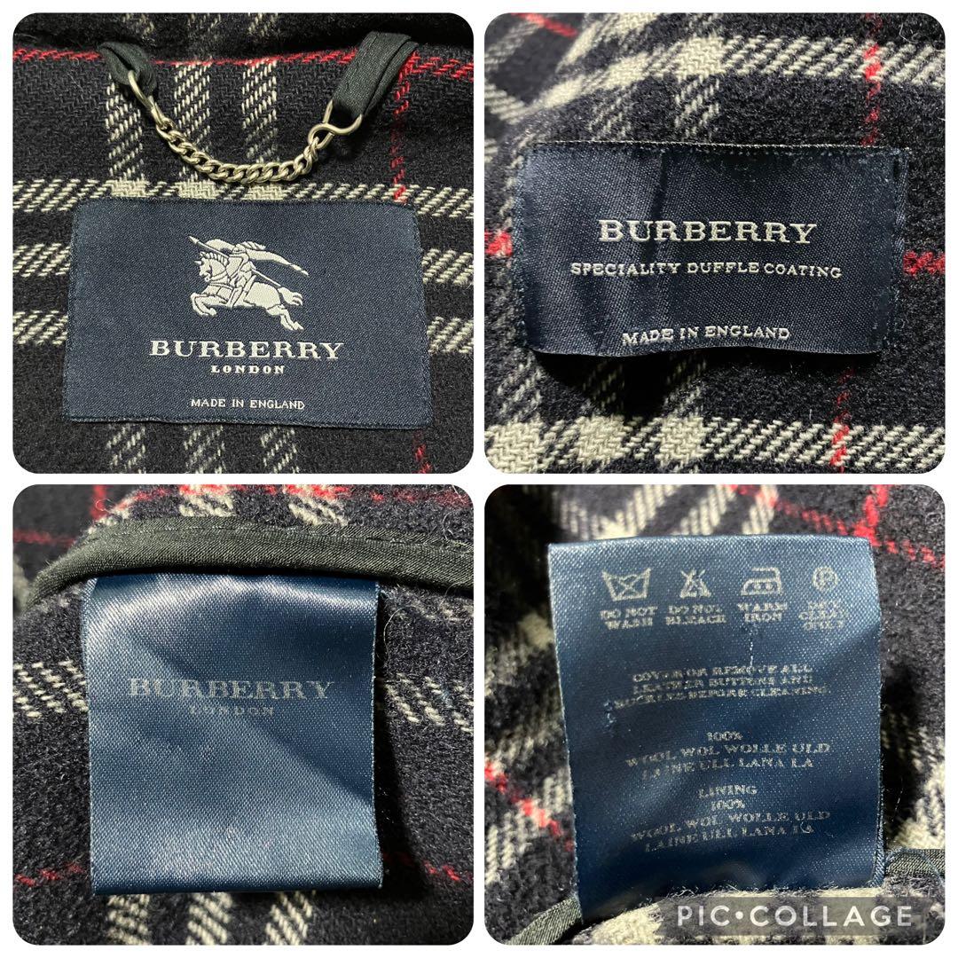 バーバリーロンドン　ダッフルコート　ノバチェック　ロング　ネイビー　英国製　L