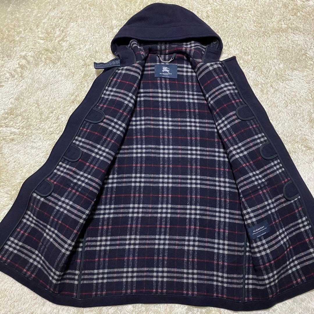 バーバリーロンドン　ダッフルコート　ノバチェック　ロング　ネイビー　英国製　L