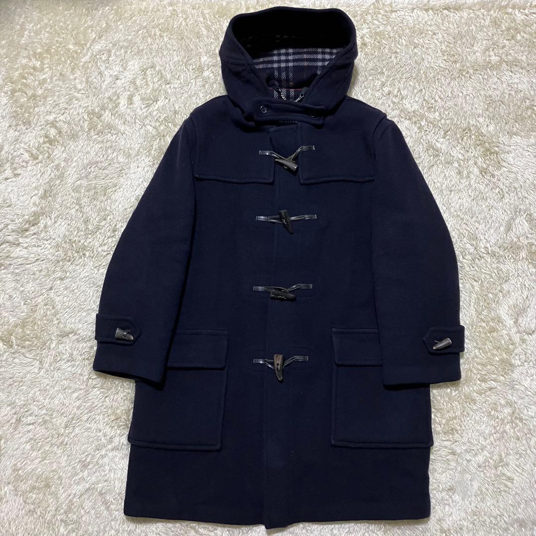 バーバリーロンドン　ダッフルコート　ノバチェック　ロング　ネイビー　英国製　L