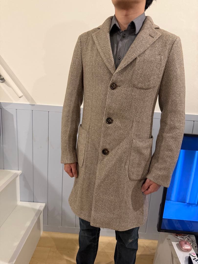 ヘリンボーン柄 ベージュ ロングコート