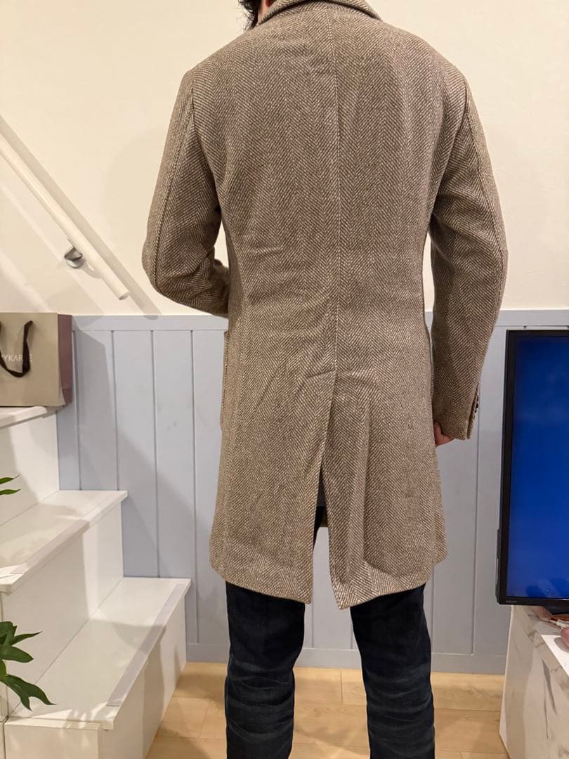 ヘリンボーン柄 ベージュ ロングコート