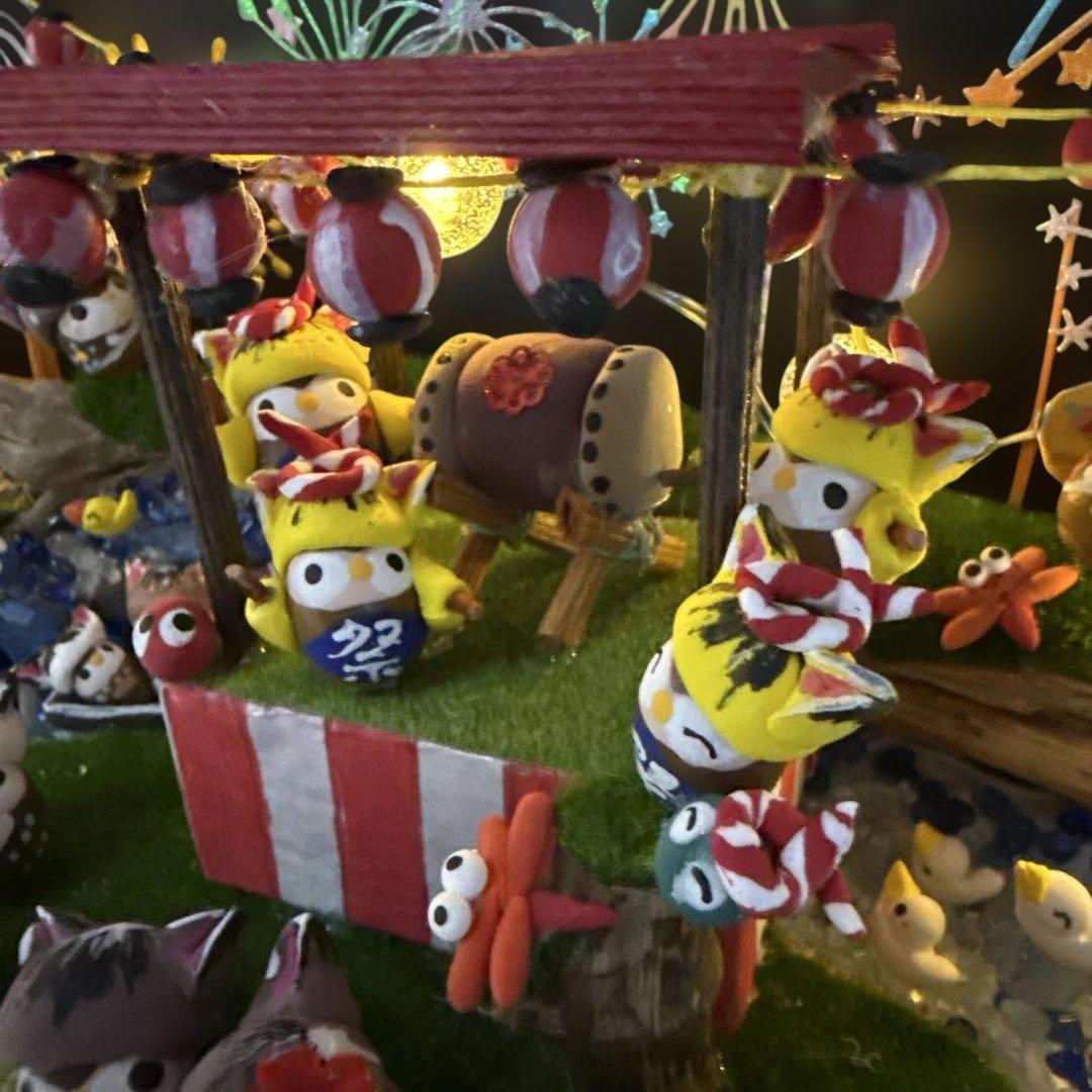 どんぐりアート♡2025年度夏　猫帽子　花火BIGオブジェ♡