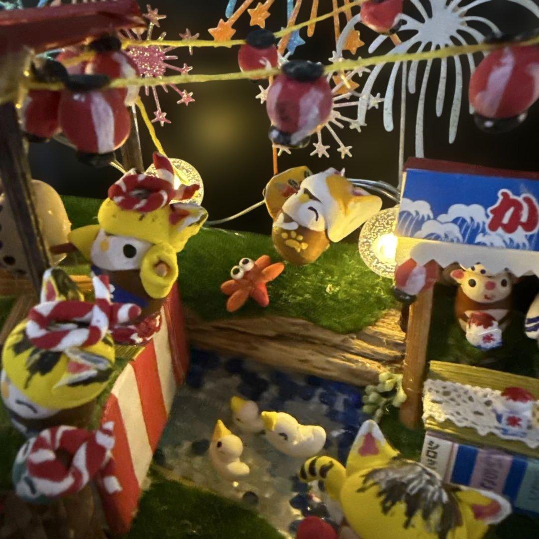 どんぐりアート♡2025年度夏　猫帽子　花火BIGオブジェ♡