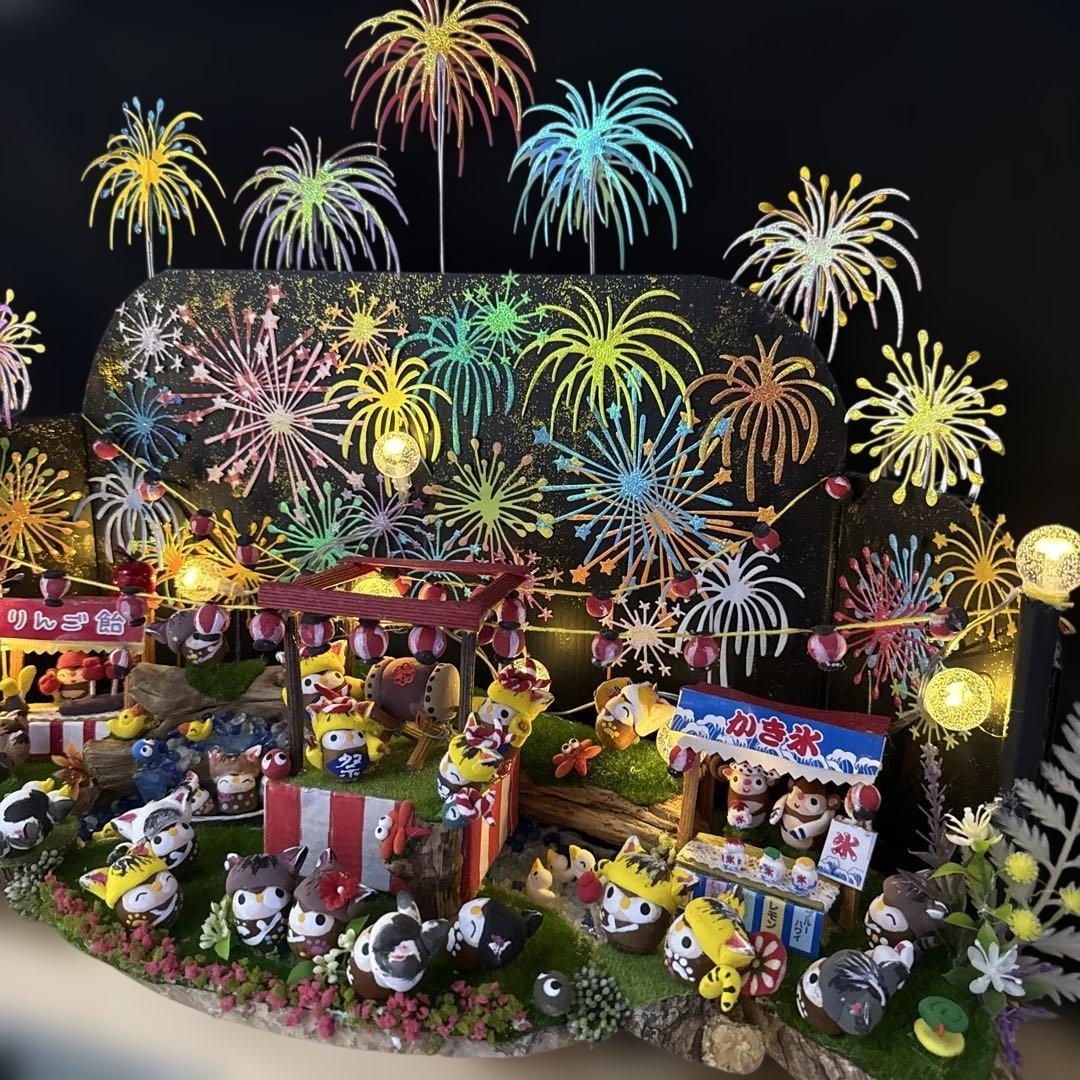 どんぐりアート♡2025年度夏　猫帽子　花火BIGオブジェ♡