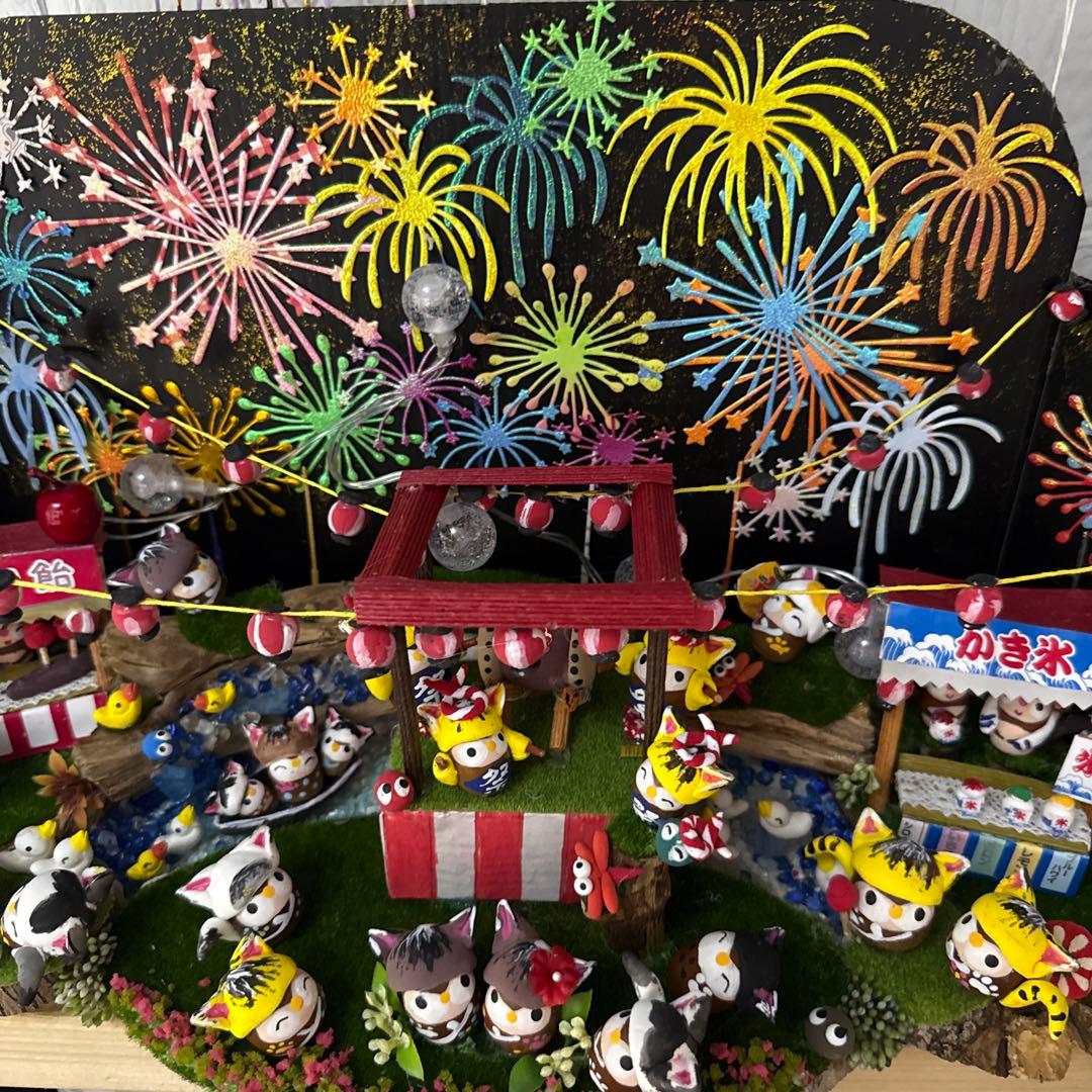 どんぐりアート♡2025年度夏　猫帽子　花火BIGオブジェ♡