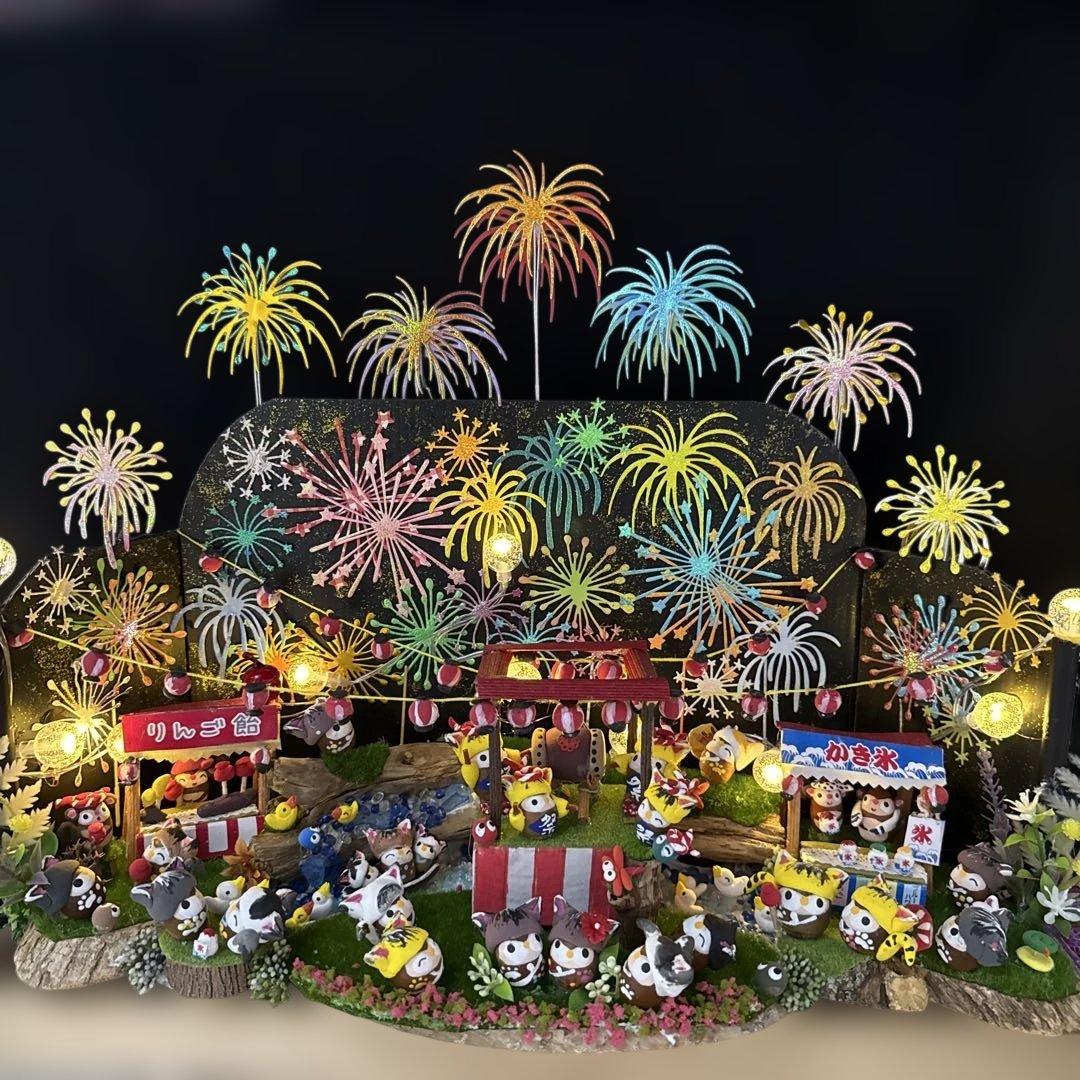 どんぐりアート♡2025年度夏　猫帽子　花火BIGオブジェ♡